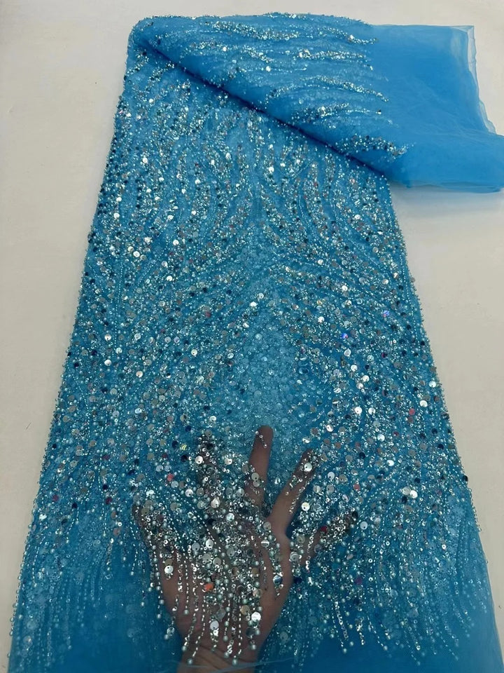 5 YARDS / 6 COLORS / IAKCHOS Sequin Beaded Embroidery Glitter Mesh Dress Lace Fabric