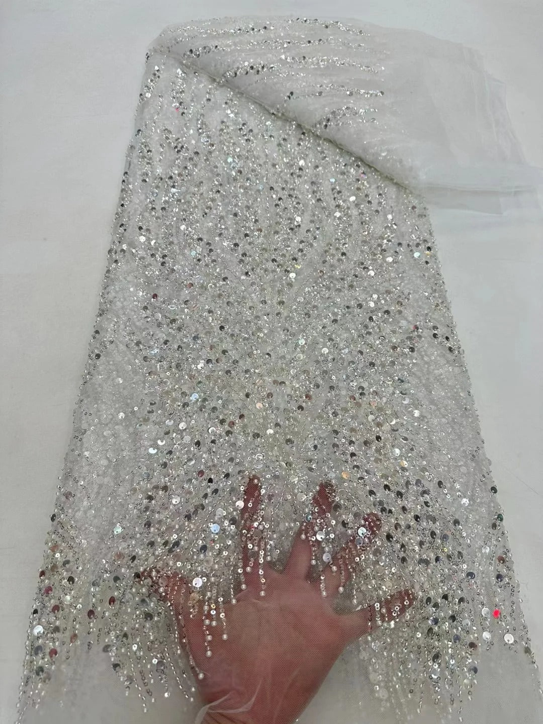 5 YARDS / 6 COLORS / IAKCHOS Sequin Beaded Embroidery Glitter Mesh Dress Lace Fabric