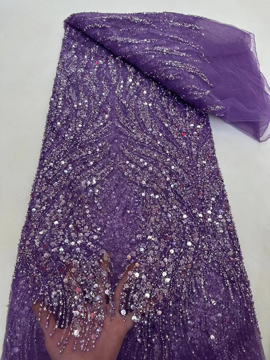 5 YARDS / 6 COLORS / IAKCHOS Sequin Beaded Embroidery Glitter Mesh Dress Lace Fabric