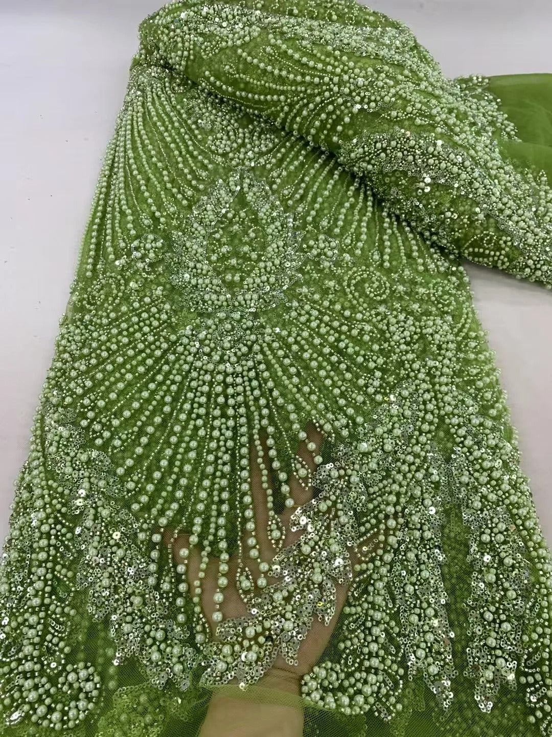 5 YARDS / 6 COLORS / IAKOB Sequin Beaded Embroidery Glitter Mesh Dress Lace Fabric