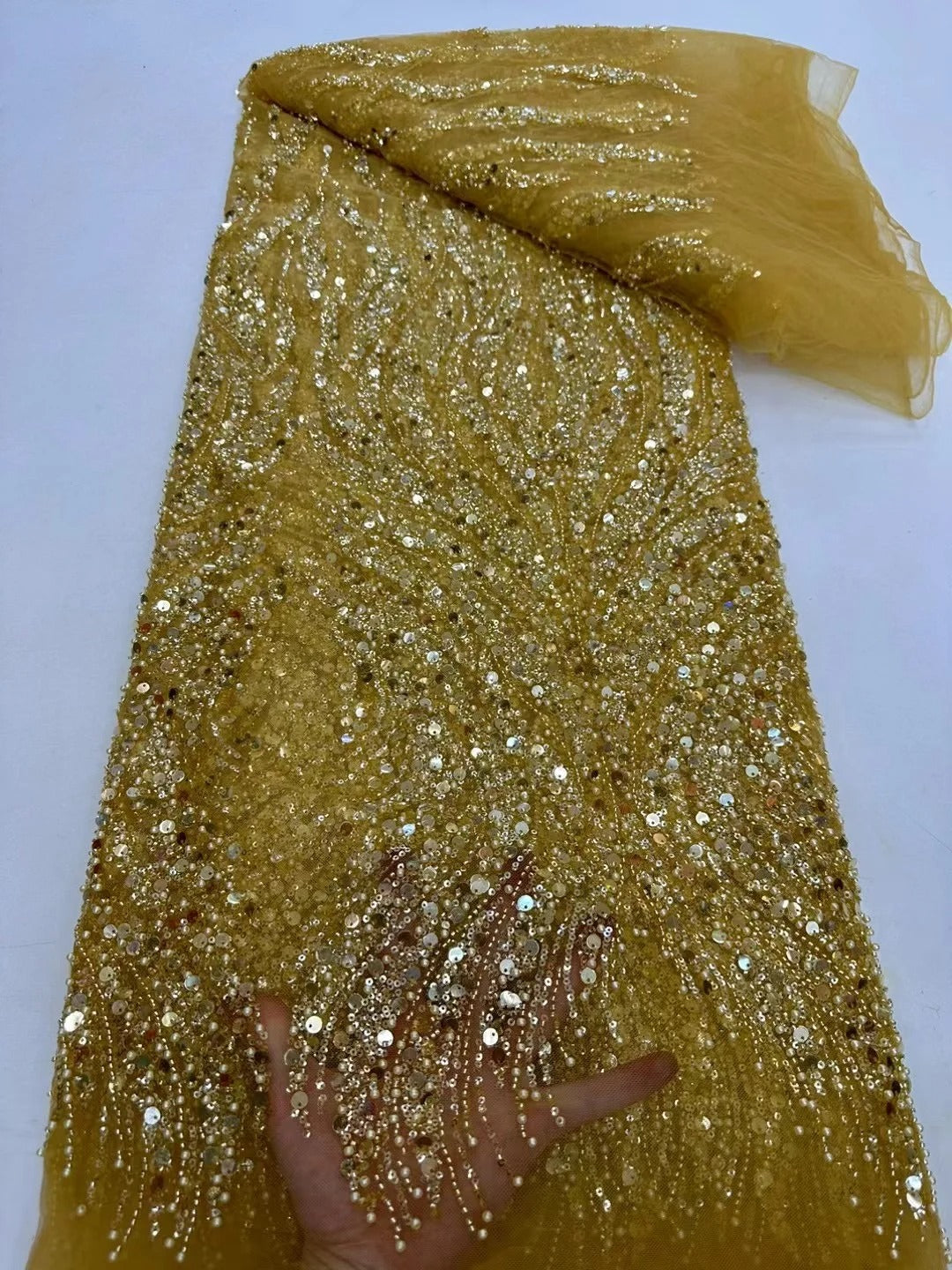 5 YARDS / 6 COLORS / IAKCHOS Sequin Beaded Embroidery Glitter Mesh Dress Lace Fabric