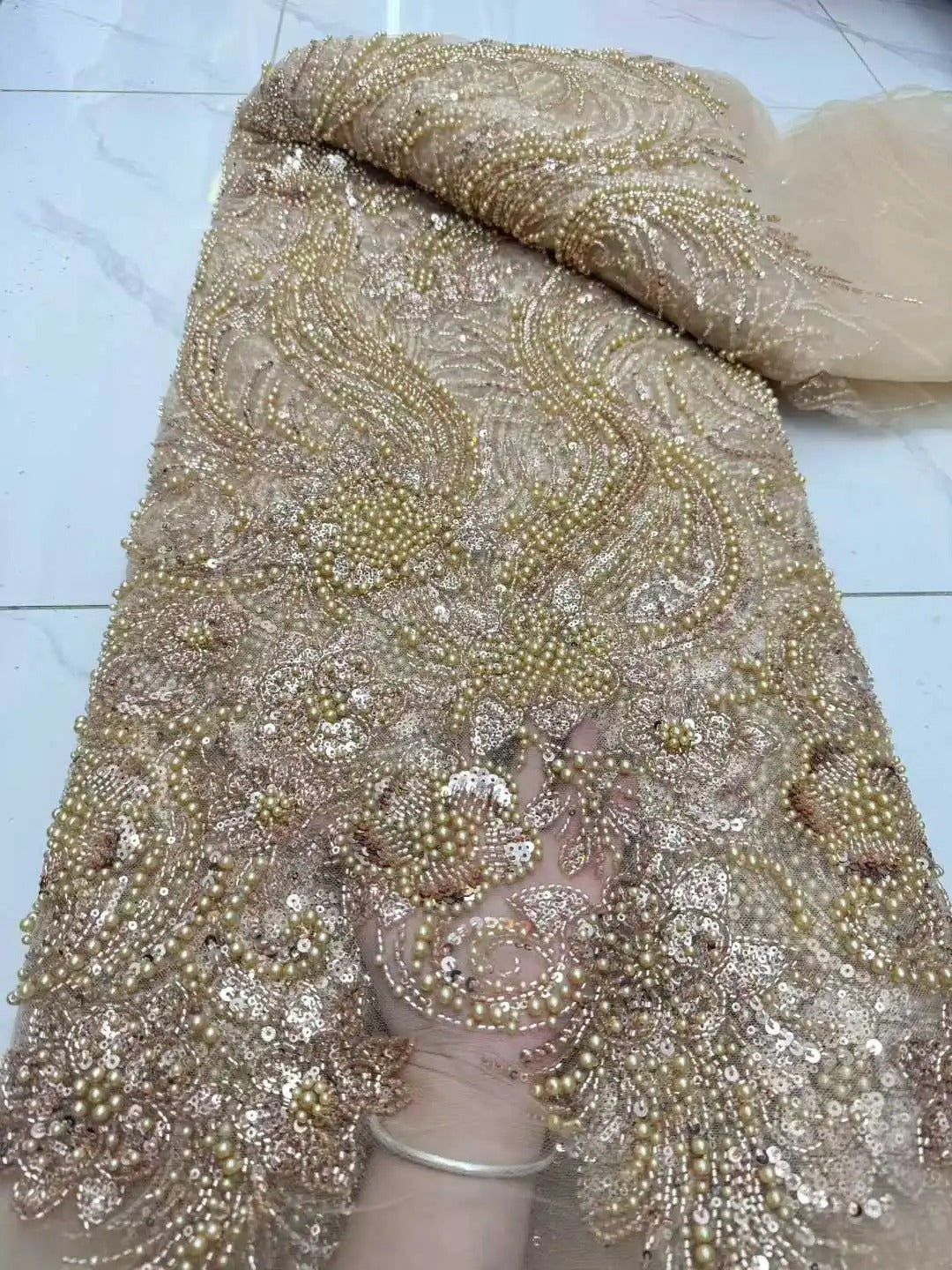 5 YARDS / 8 COLORS / Valencia Beaded Embroidery Bridal Mesh Lace Fabric