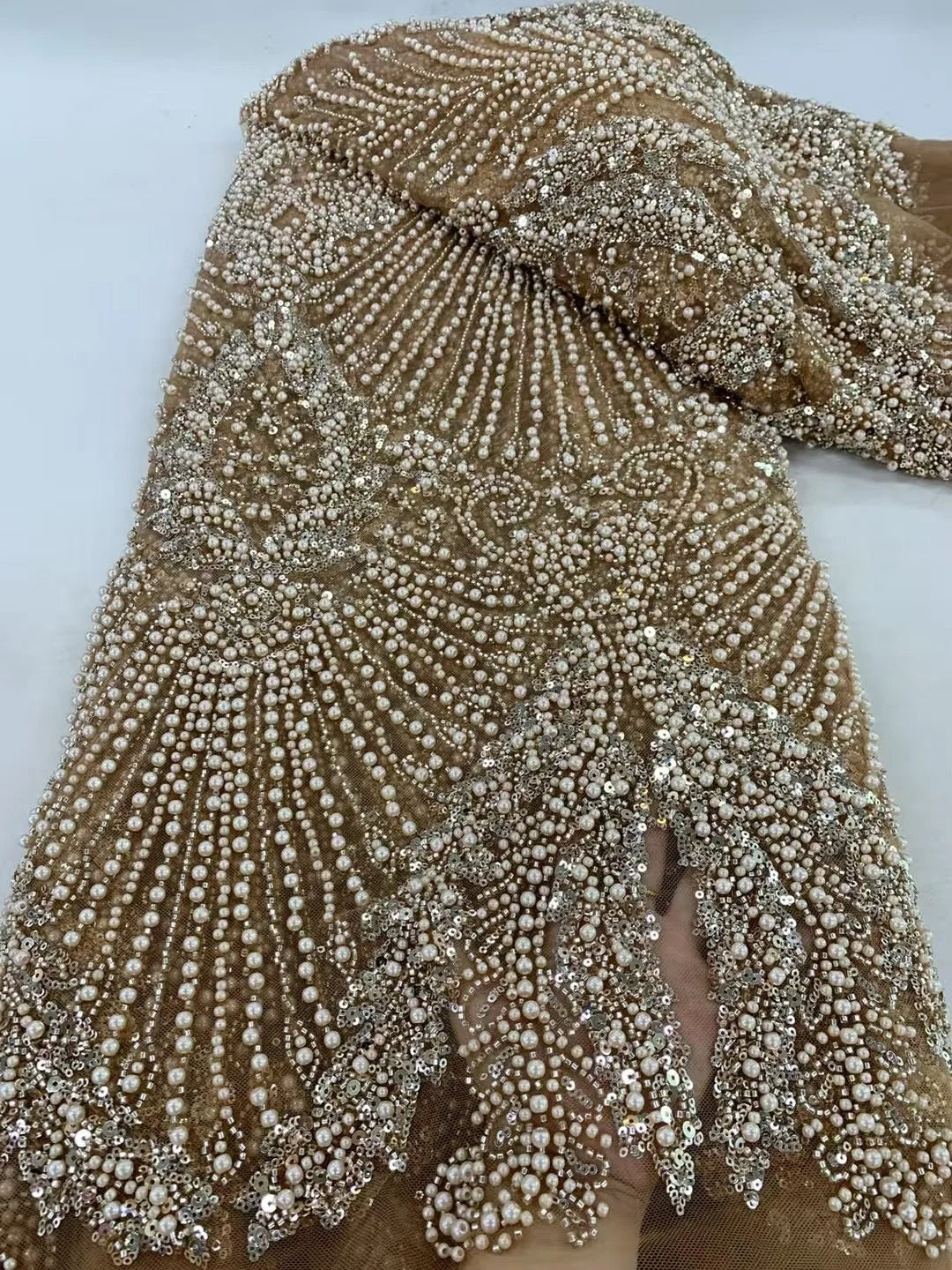 5 YARDS / 6 COLORS / IAKOB Sequin Beaded Embroidery Glitter Mesh Dress Lace Fabric