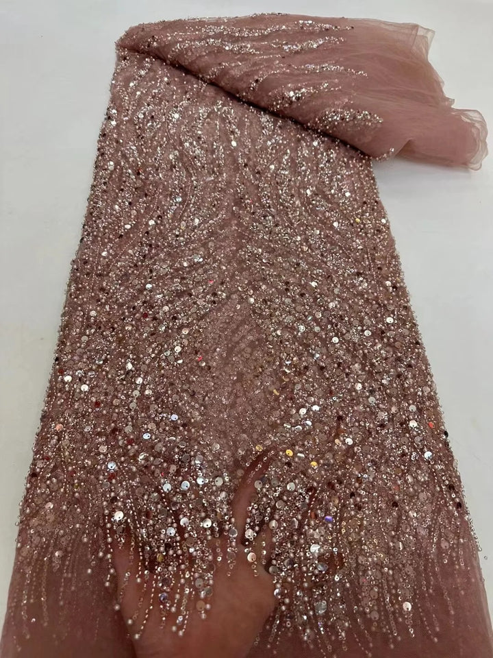 5 YARDS / 6 COLORS / IAKCHOS Sequin Beaded Embroidery Glitter Mesh Dress Lace Fabric