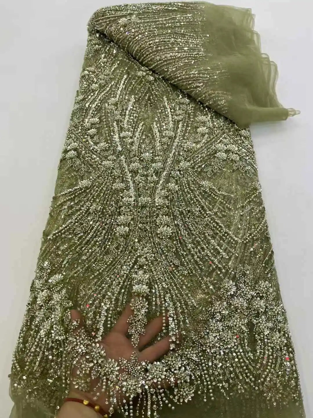 5 YARDS / AGNES Luxurious Beaded Mesh Lace Embroidery Sequin Party Bridal Dress Fabric