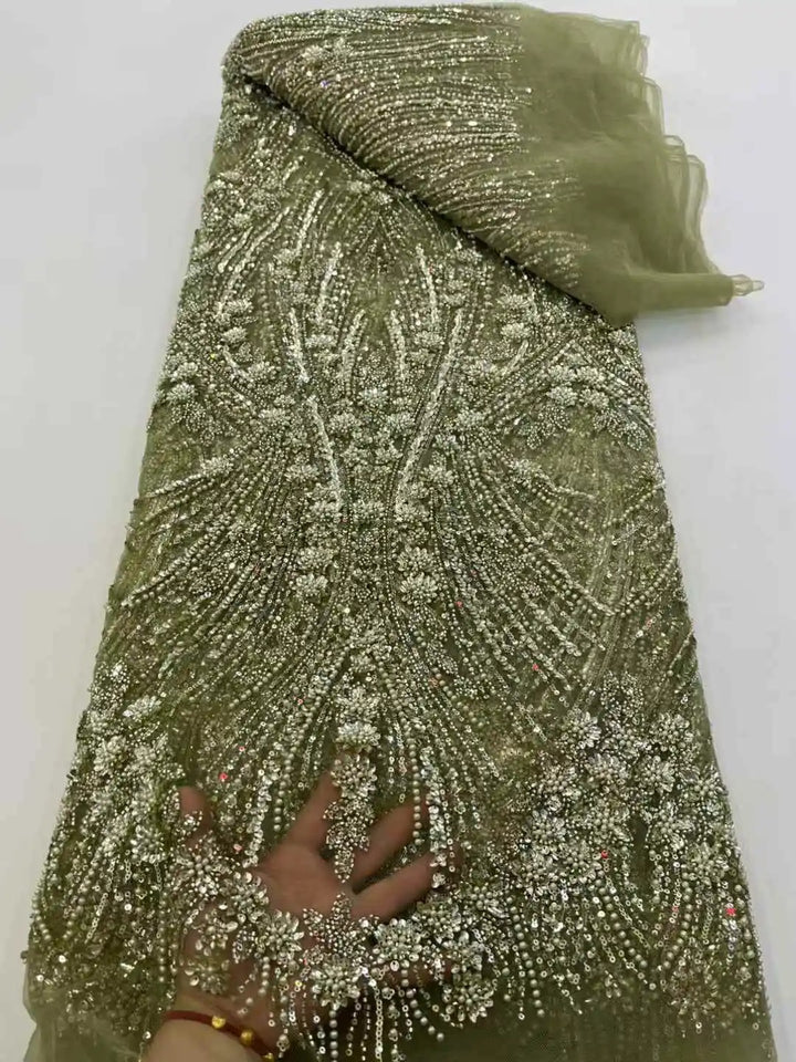5 YARDS / AGNES Luxurious Beaded Mesh Lace Embroidery Sequin Party Bridal Dress Fabric