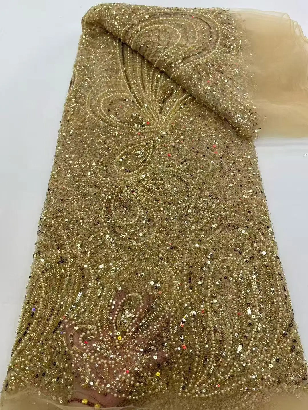 5 YARDS / 12 COLORI / Tessuto per abiti da cerimonia nuziale da sposa in pizzo scintillante con paillettes e perline ricamate Aline