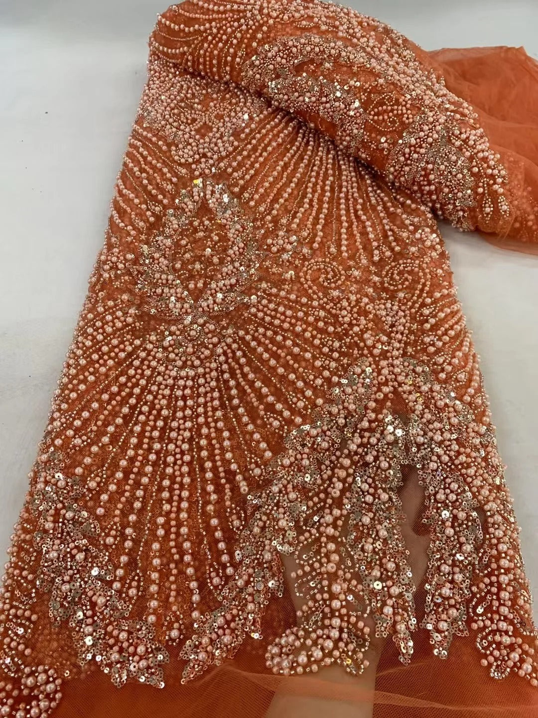 5 YARDS / 6 COLORS / IAKOB Sequin Beaded Embroidery Glitter Mesh Dress Lace Fabric