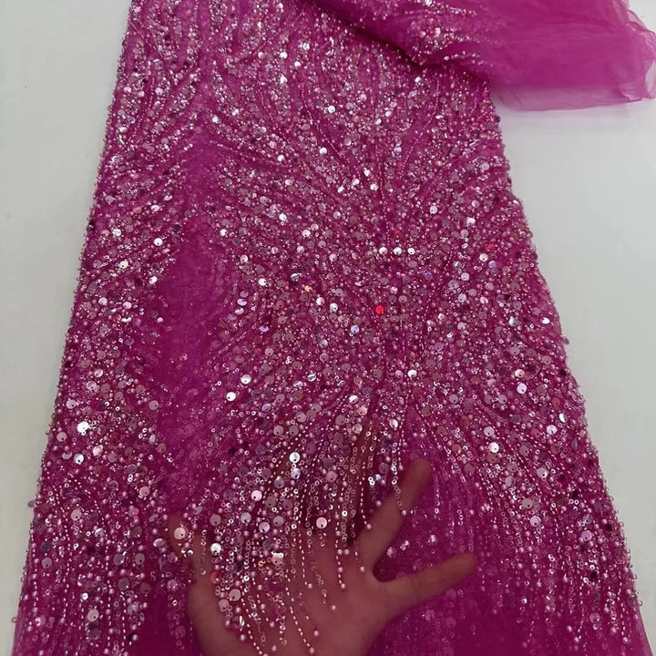 5 YARDS / 6 COLORS / IAKCHOS Sequin Beaded Embroidery Glitter Mesh Dress Lace Fabric