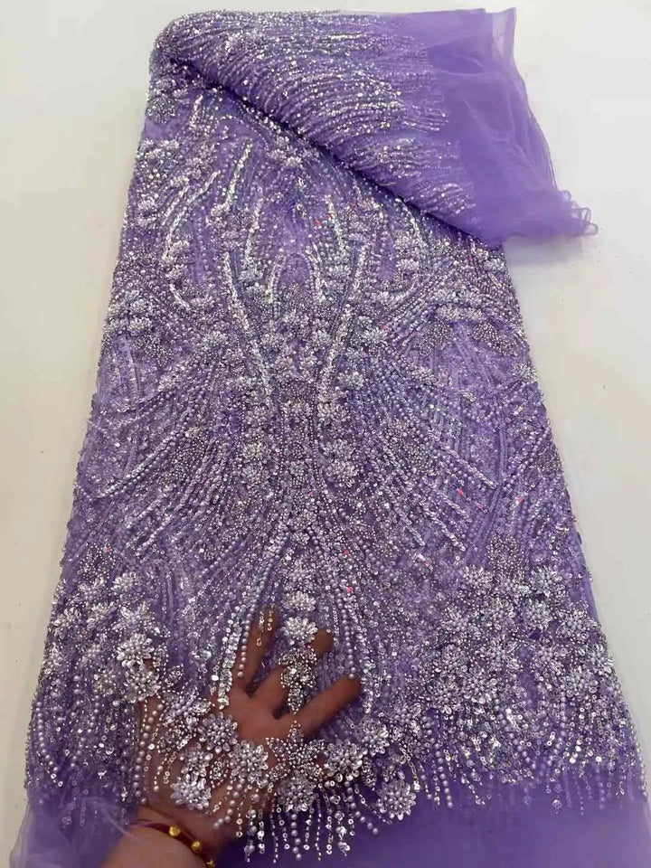 5 YARDS / AGNES Luxurious Beaded Mesh Lace Embroidery Sequin Party Bridal Dress Fabric
