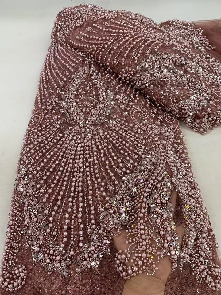 5 YARDS / 6 COLORS / IAKOB Sequin Beaded Embroidery Glitter Mesh Dress Lace Fabric