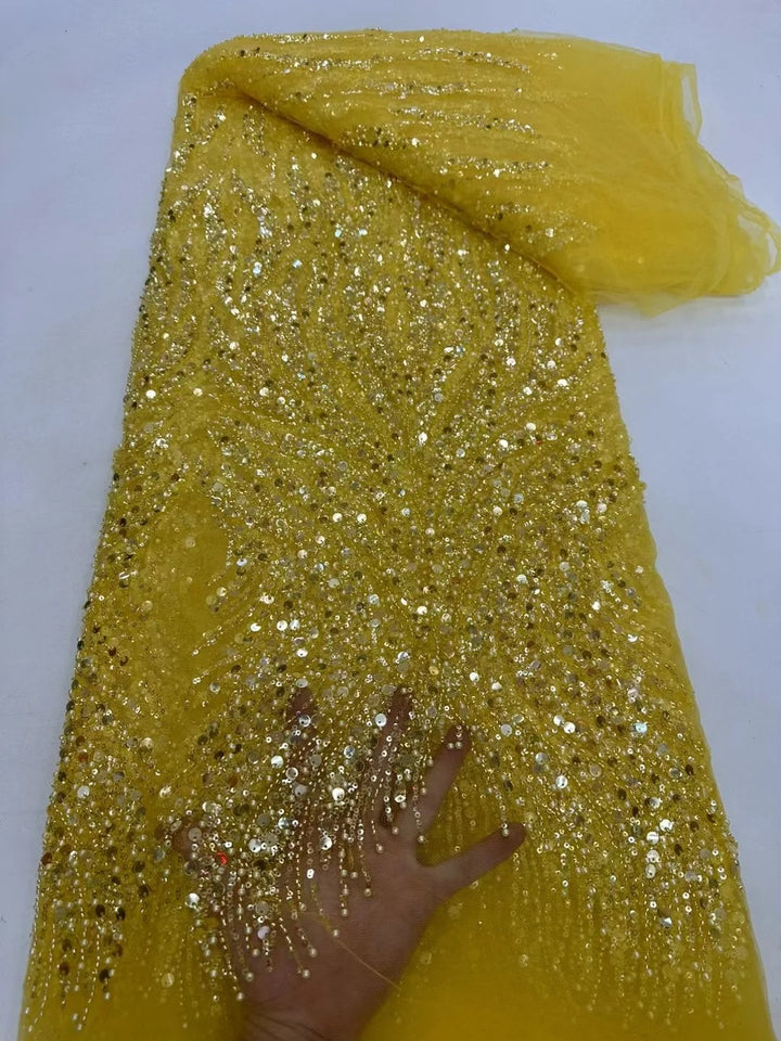 5 YARDS / 6 COLORS / IAKCHOS Sequin Beaded Embroidery Glitter Mesh Dress Lace Fabric