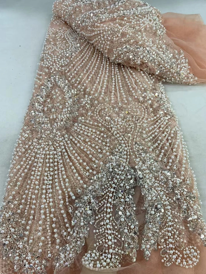 5 YARDS / 6 COLORS / IAKOB Sequin Beaded Embroidery Glitter Mesh Dress Lace Fabric