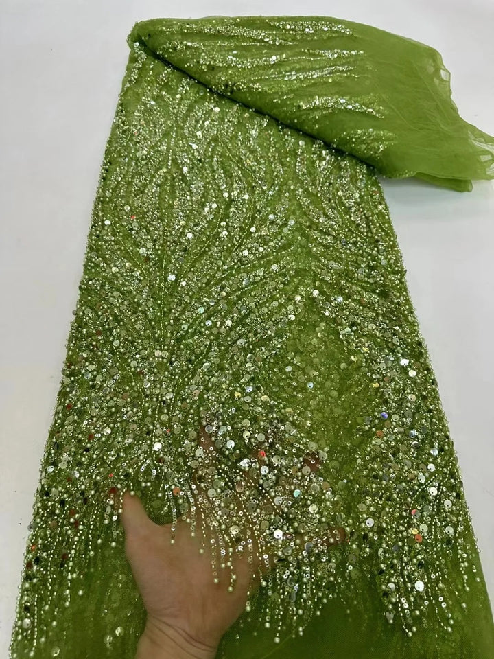 5 YARDS / 6 COLORS / IAKCHOS Sequin Beaded Embroidery Glitter Mesh Dress Lace Fabric