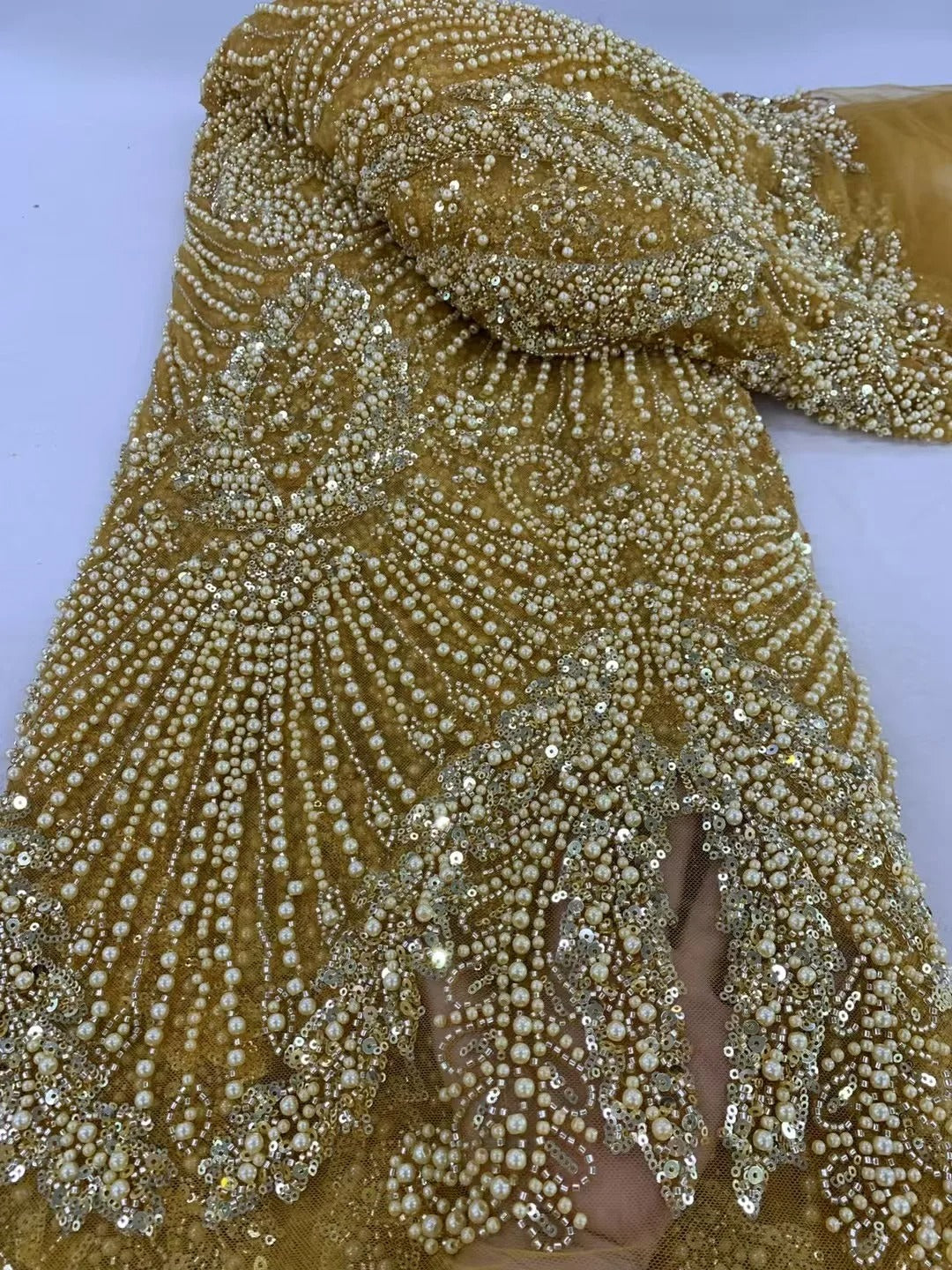 5 YARDS / 6 COLORS / IAKOB Sequin Beaded Embroidery Glitter Mesh Dress Lace Fabric