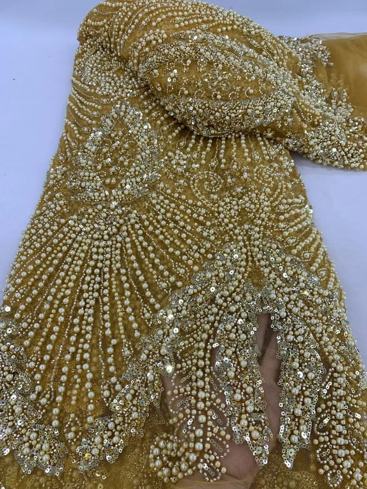 5 YARDS / 6 COLORS / IAKOB Sequin Beaded Embroidery Glitter Mesh Dress Lace Fabric