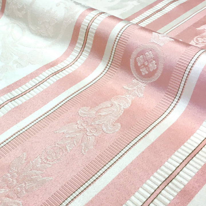 108" Wide FLORENTINE Light Peach Pink Floral Damask Stripe Brocade Jacquard Fabric - Classic & Modern