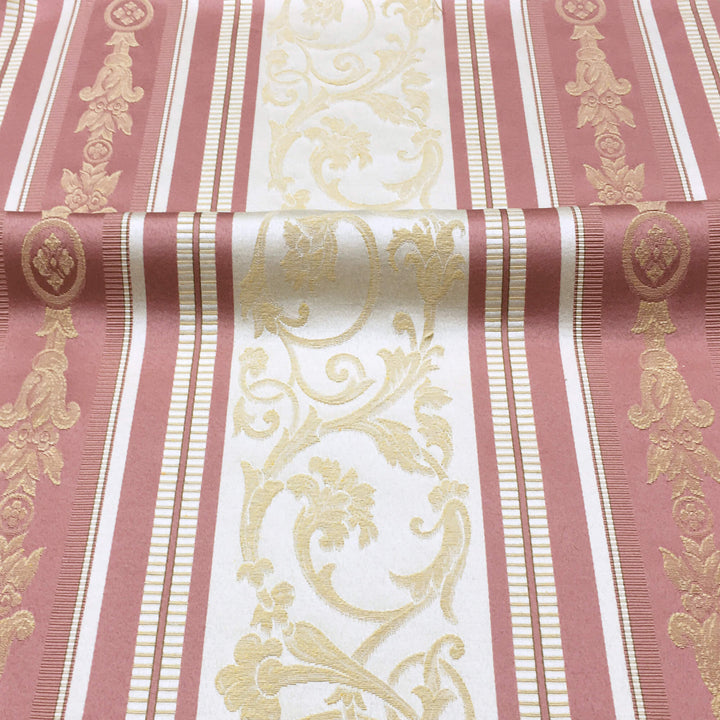 108" Wide FLORENTINE Mauve Pink Floral Damask Stripe Brocade Jacquard Fabric - Classic & Modern