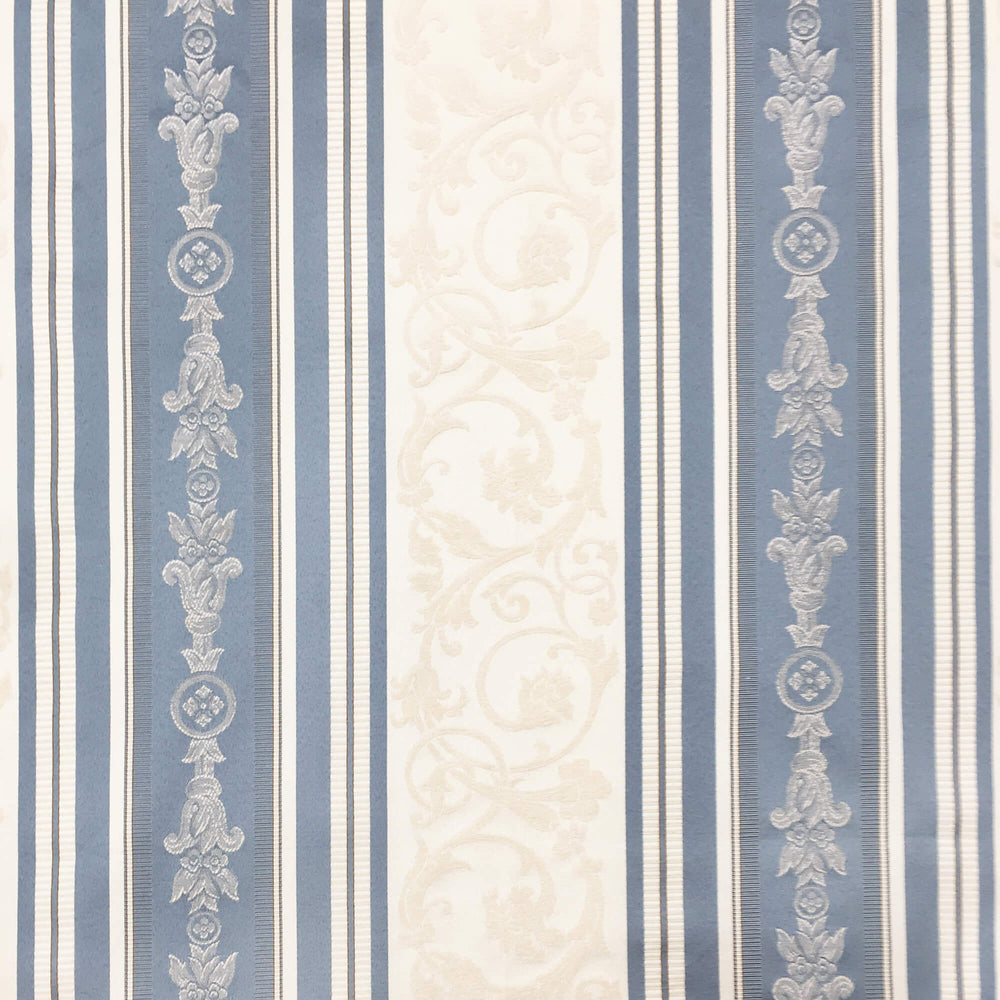 108" Wide FLORENTINE Steel Blue Floral Damask Stripe Brocade Jacquard Fabric - Classic & Modern