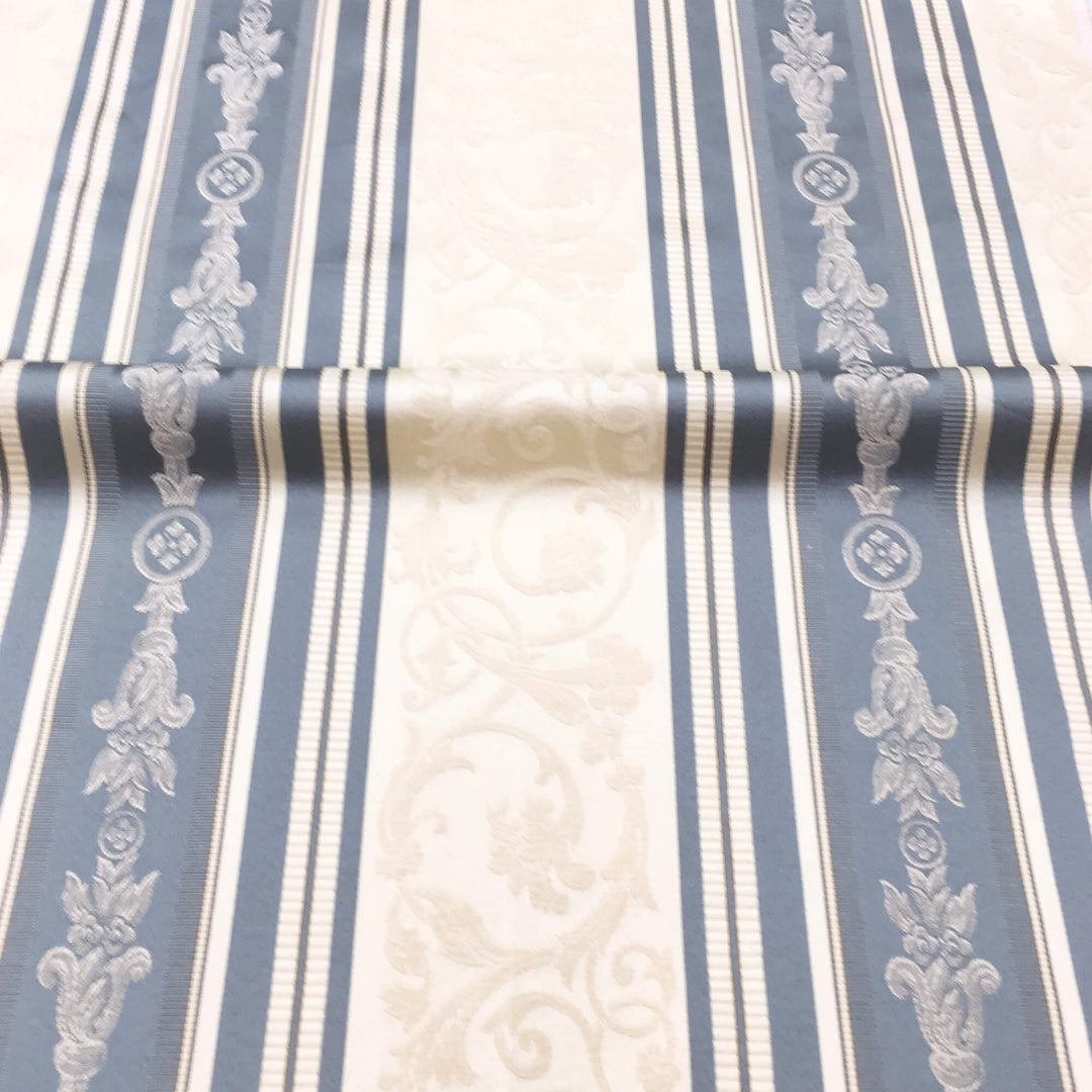 108" Wide FLORENTINE Steel Blue Floral Damask Stripe Brocade Jacquard Fabric - Classic & Modern