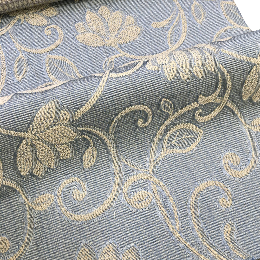 108" Wide PRESTIGE Blue Gold Textured Floral Jacquard Fabric - Classic Modern Fabrics