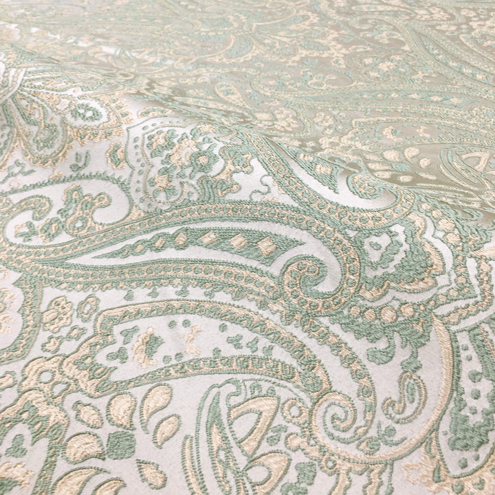108" Wide STEFANO Green Gold Beige Soft Sheen Damask Jacquard Fabric - Classic Modern Fabrics
