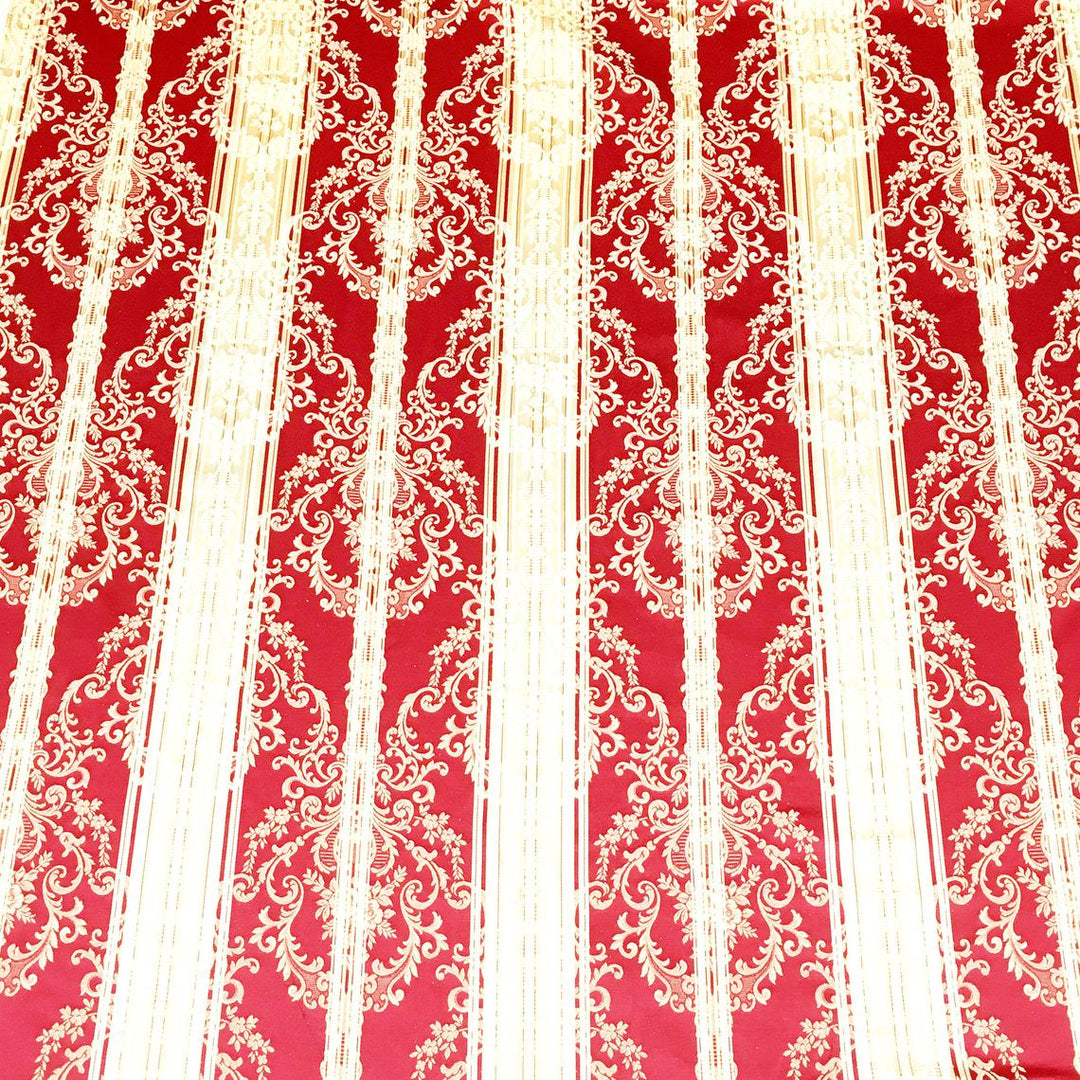 108" Wide Venice Burgundy Red Gold Royal Damask Stripe Brocade Jacquard Fabric / Made in Italy - Classic & Modern