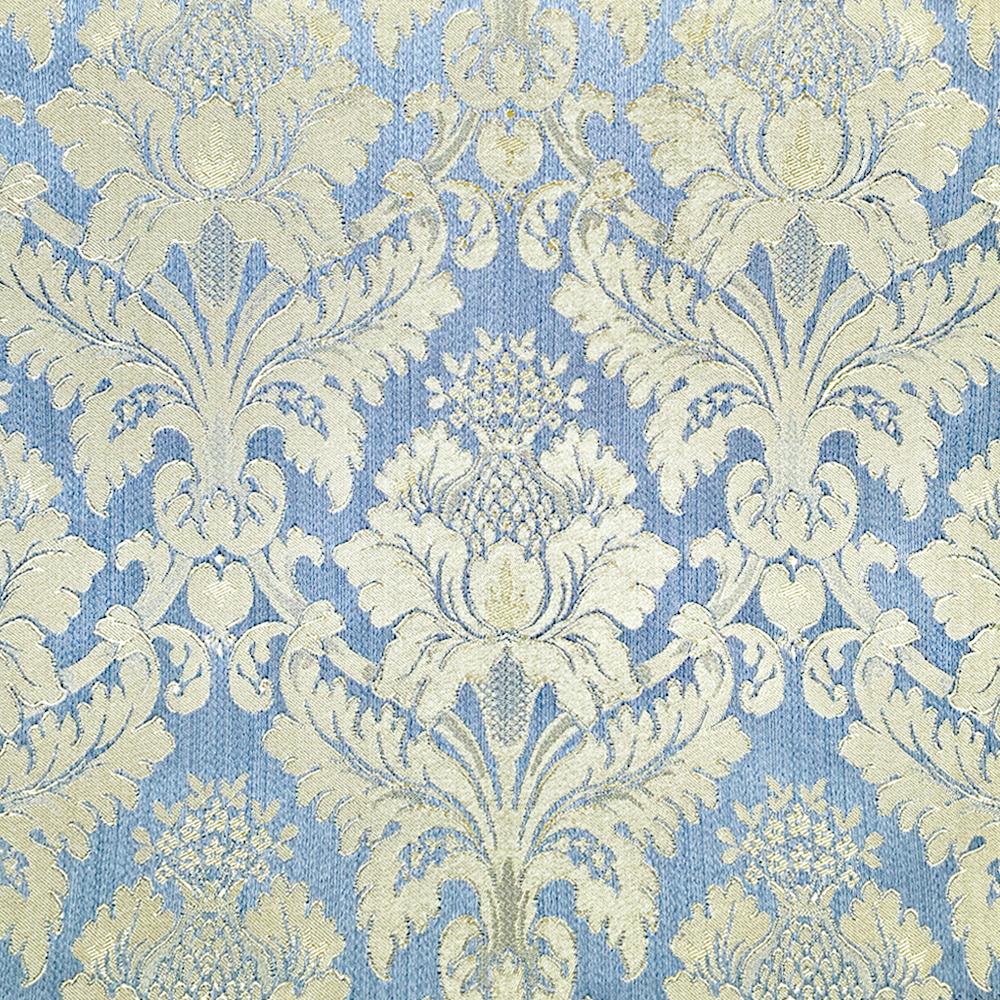 110" Wide Blue Gold Damask Soft Sheen Jacquard Fabric - Classic Modern Fabrics
