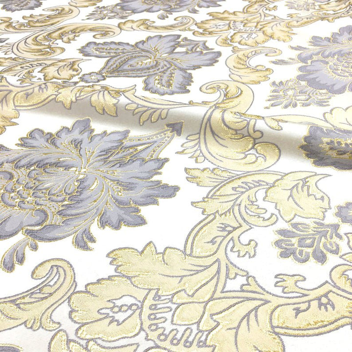 110" Wide Blue Gold Royal Floral Damask Jacquard Fabric