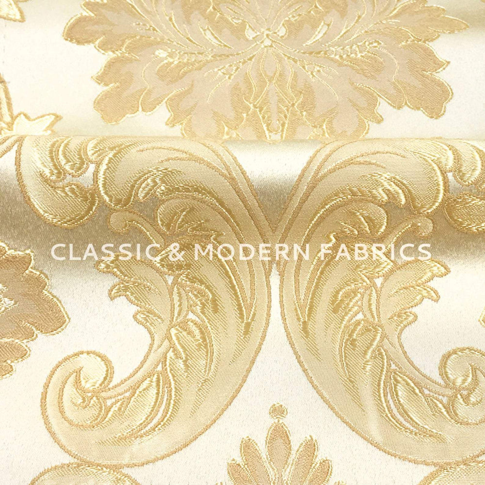 110" Wide Champagne Gold Royal Floral Damask Jacquard Fabric - Classic Modern Fabrics