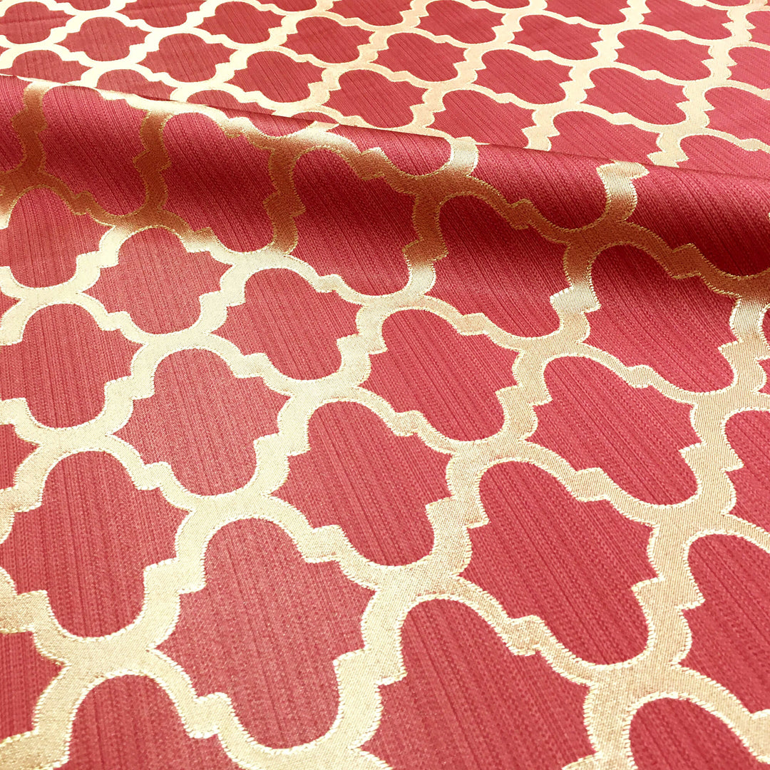 110" Wide Geometric Soft Sheen Jacquard Fabric / Gold Burgundy Red / Fabric By the yard - Classic & Modern