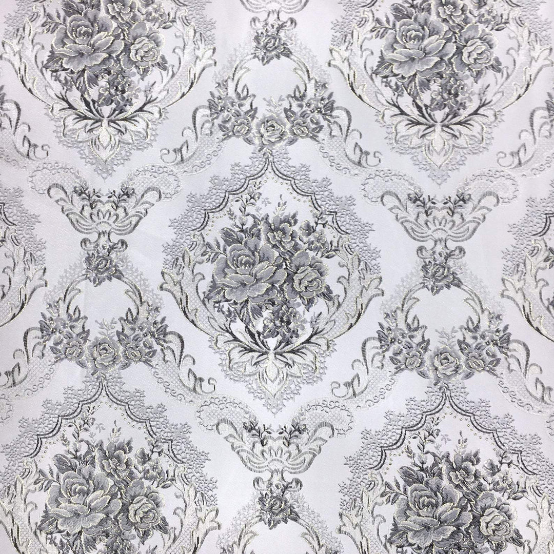 110" Wide Gray and Gold Soft Sheen Royal Floral Damask Jacquard Fabric - Classic Modern Fabrics