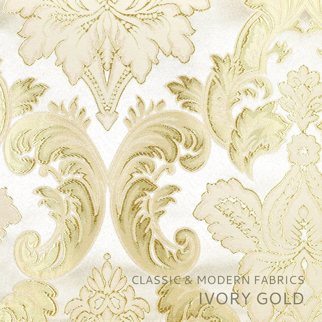 110" Wide Ivory Gold Royal Floral Damask Jacquard Fabric - Classic Modern Fabrics