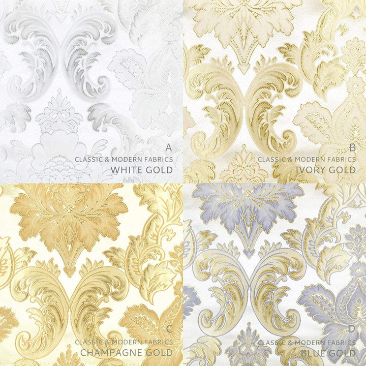 110" Wide Ivory Gold Royal Floral Damask Jacquard Fabric - Classic & Modern