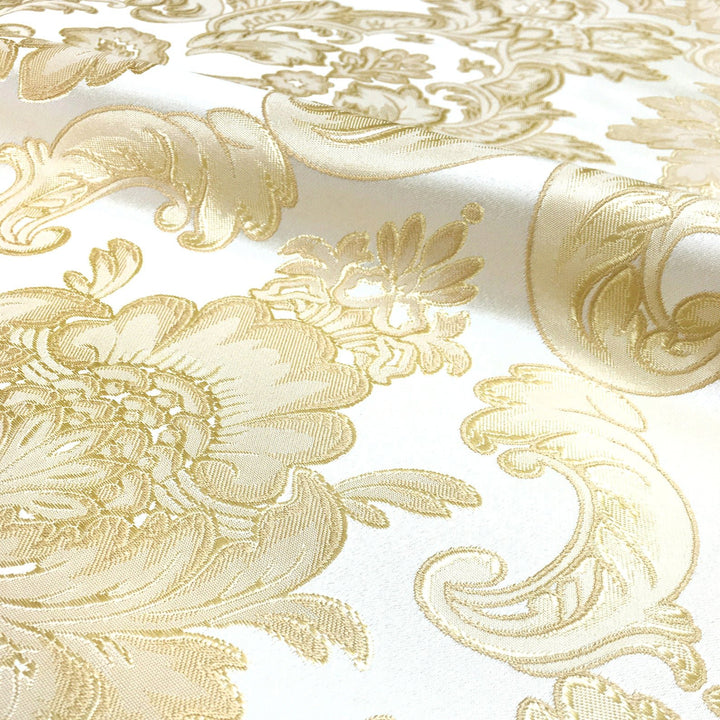 110" Wide Ivory Gold Royal Floral Damask Jacquard Fabric - Classic Modern Fabrics