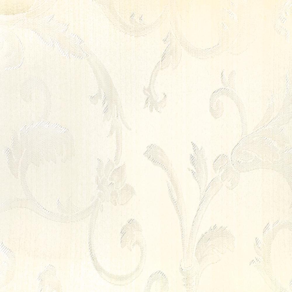 110" Wide Ivory Scroll Floral Soft Sheen Jacquard Fabric - Classic & Modern