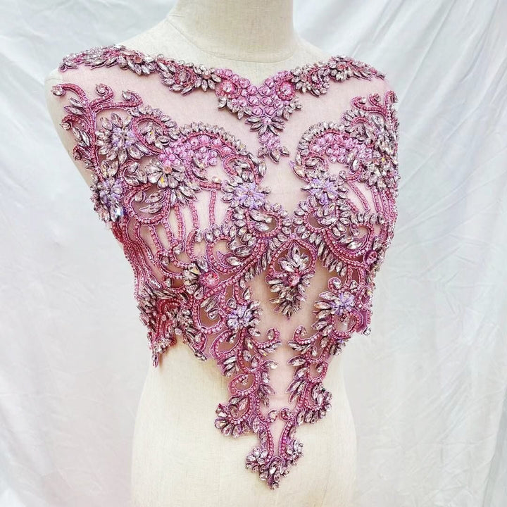 Purple Bridal Wedding Party Rhinestone Beaded Glitter Full Body Applique - Classic Modern Fabrics