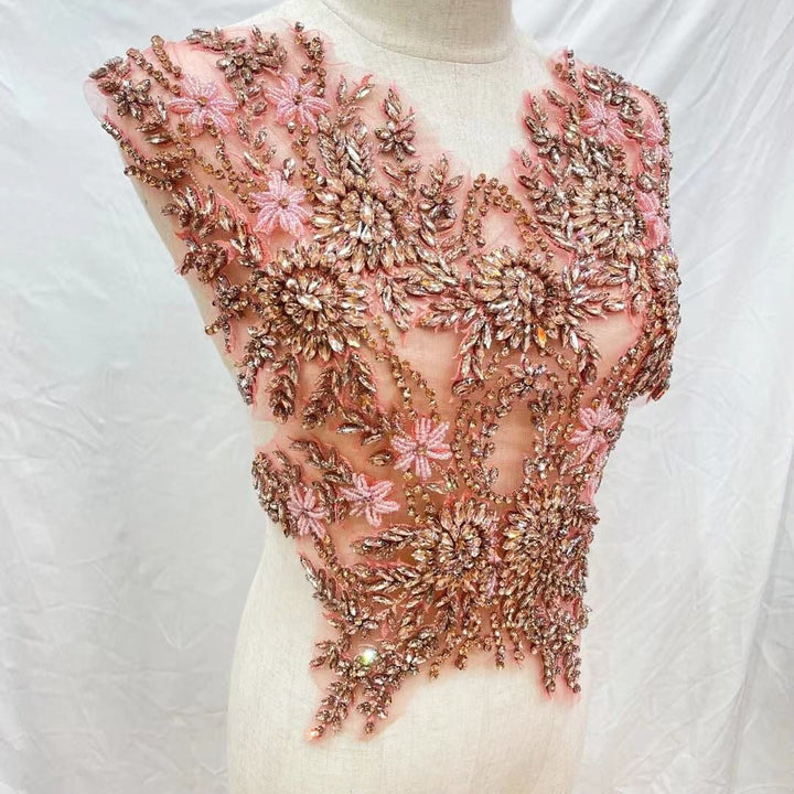 OrangeBridal Wedding Party Rhinestone Beaded Glitter Full Body Applique - Classic Modern Fabrics