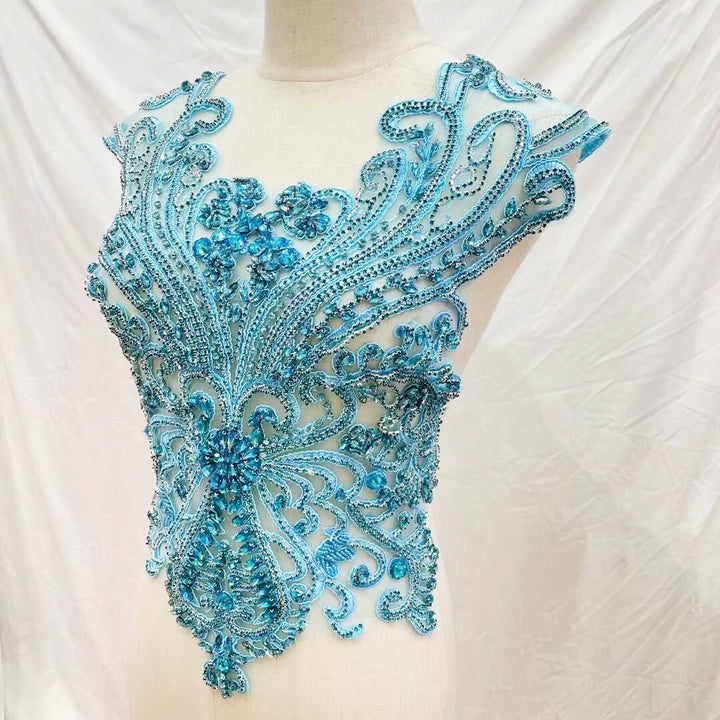 Blue  Bridal Wedding Party Rhinestone Beaded Glitter Full Body Applique - Classic Modern Fabrics