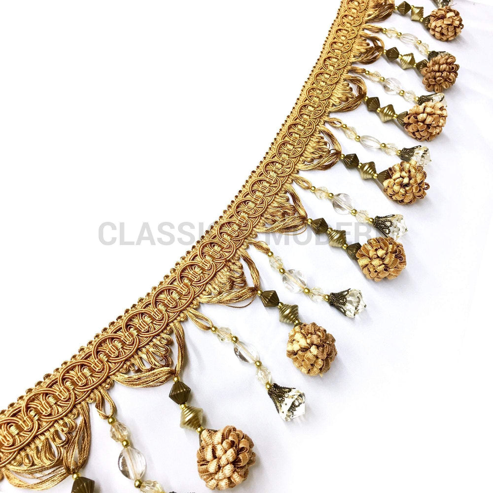 18 YARDS / Milan 4 1/2" Two Tone Beaded Tassel Fringe Trim Gold / By the bolt - Classic & Modern