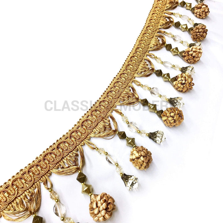 18 YARDS / Milan 4 1/2" Two Tone Beaded Tassel Fringe Trim Gold / By the bolt - Classic & Modern