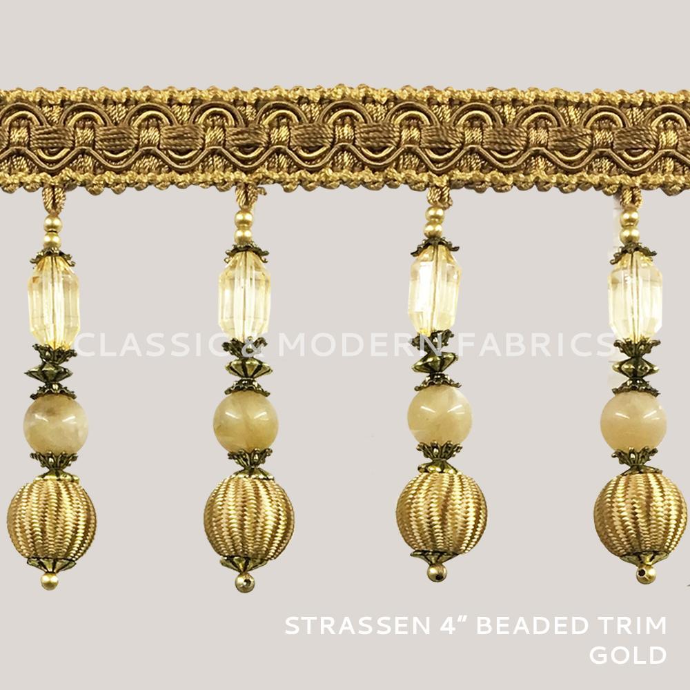 18 YARDS / Strassen 4" Beaded Tassel Fringe Trim Gold / By the bolt - Classic & Modern