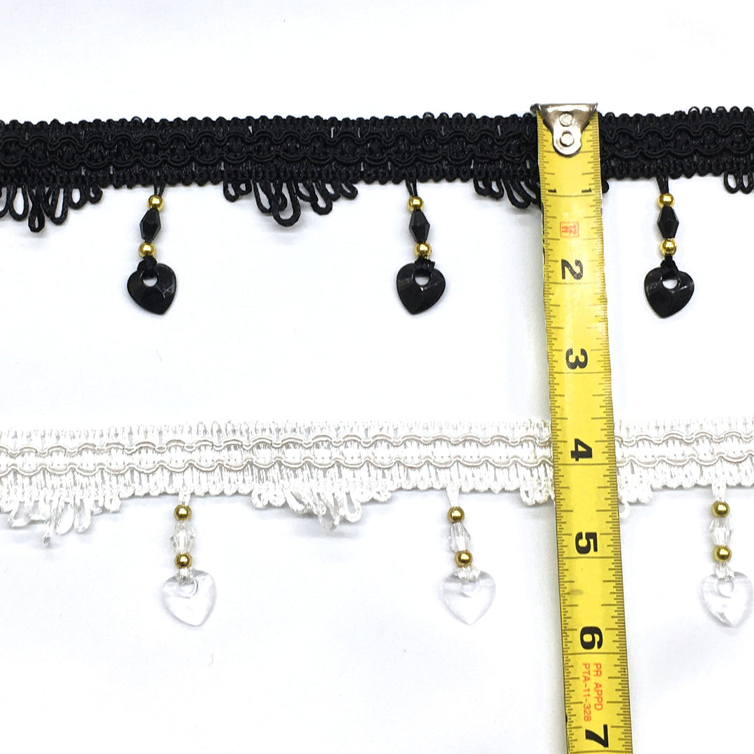 2 COLORS / Black White 2" Heart Shaped Beaded Tassel Fringe Trim / Drapery, Upholstery, Pillows, Dresses, Crafts, Home Decor / By The Yard - Classic & Modern