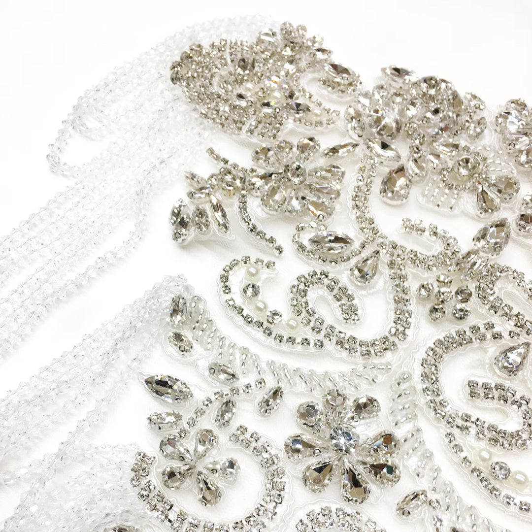 PAIR / Bridal Wedding Party Rhinestone Beaded Glitter Full Body Applique