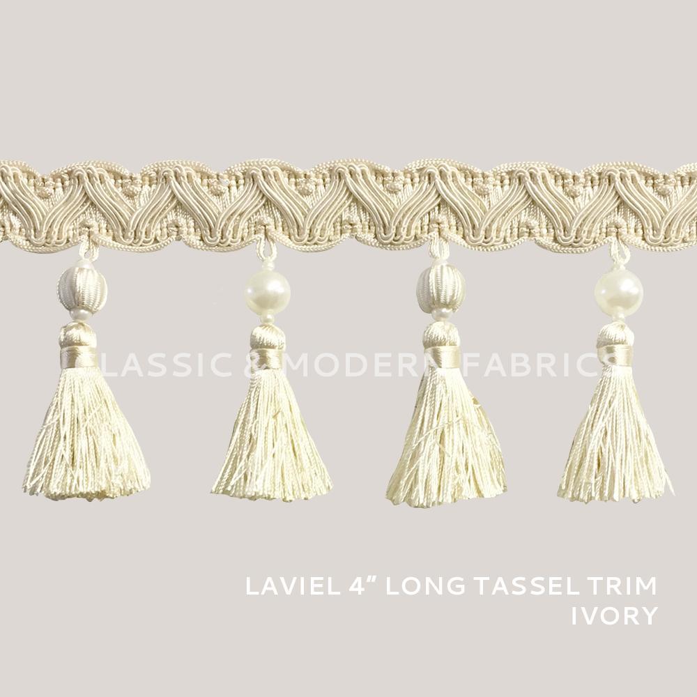 24 YARDS / Lavela 4" Beaded Tassel Fringe Trim Ivory / By the bolt - Classic & Modern