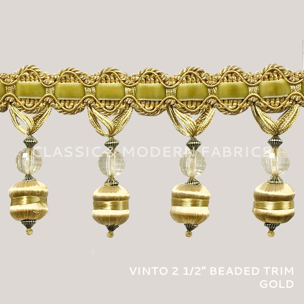 24 YARDS / Vinto 2.5" Beaded Tassel Fringe Trim Gold / By the bolt - Classic & Modern