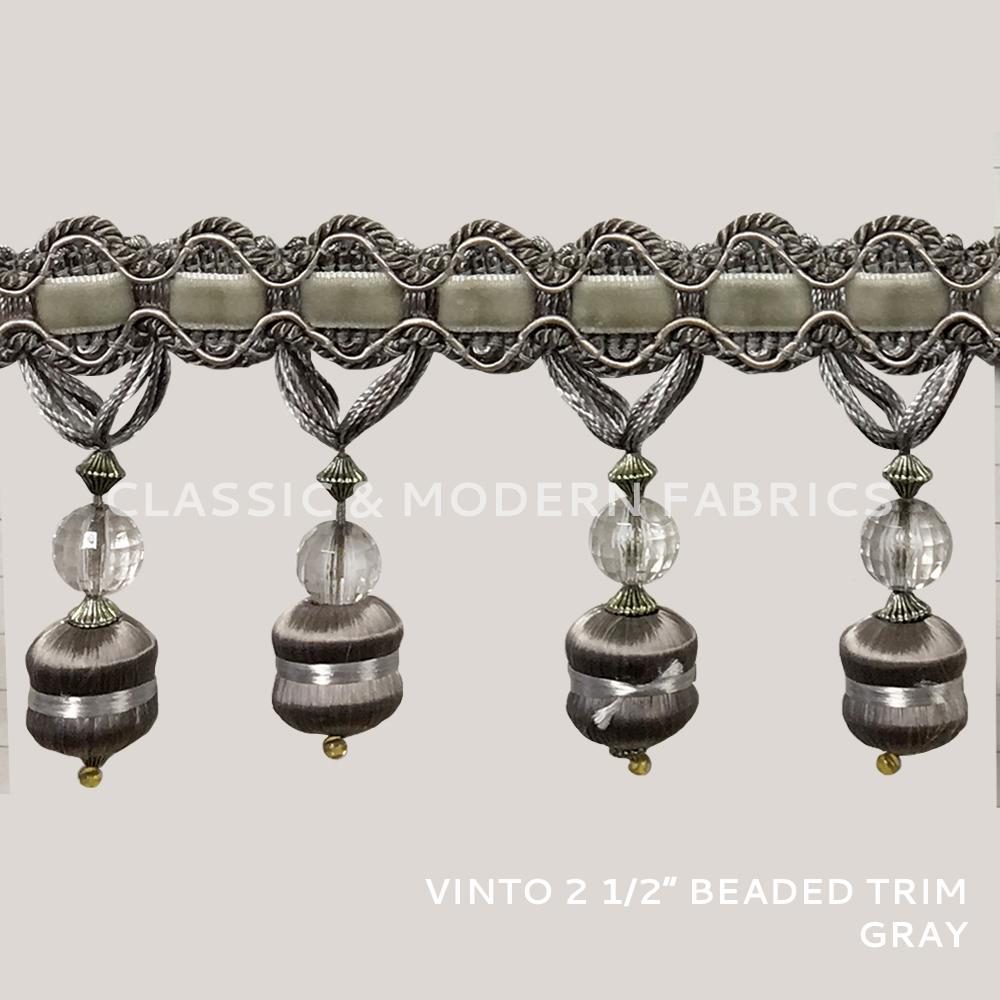 24 YARDS / Vinto 2.5" Beaded Tassel Fringe Trim Gray / By the bolt - Classic & Modern