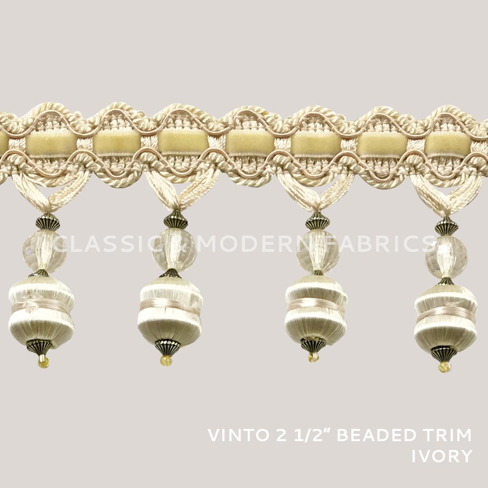 24 YARDS / Vinto 2.5" Beaded Tassel Fringe Trim Ivory / By the bolt - Classic & Modern