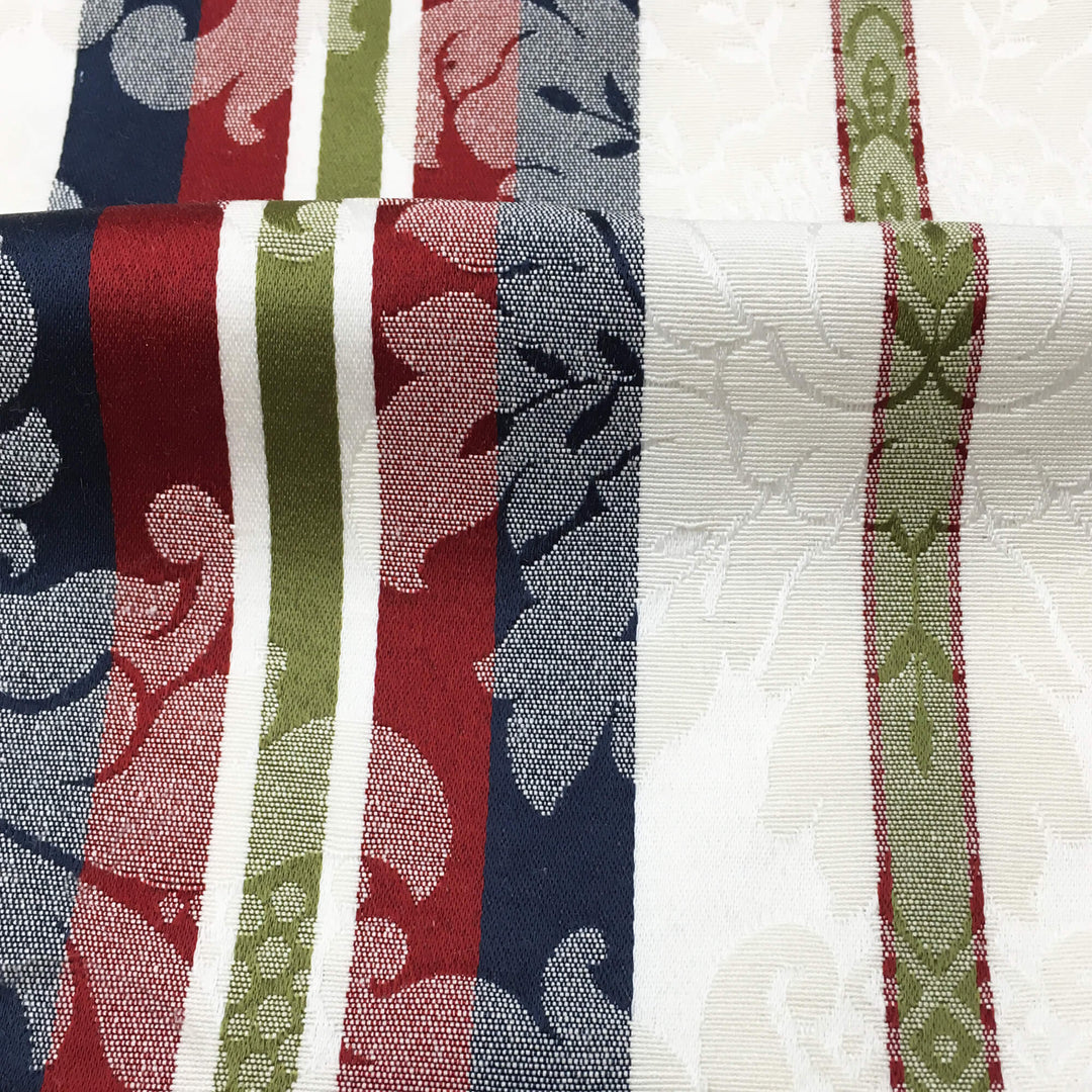 25 YARDS | 108" Blue Red Ivory Damask Stripe Brocade Jacquard Fabric - Classic & Modern