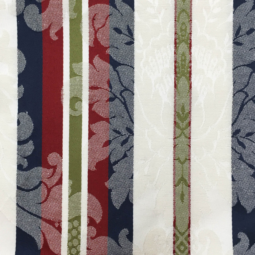 25 YARDS | 108" Blue Red Ivory Damask Stripe Brocade Jacquard Fabric - Classic & Modern